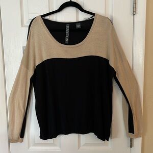 Payton colorblock pullover sweater angora cashmere viscous beige black scoop LG